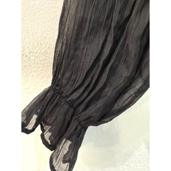 NWT Lulu's Small Black Pleated Ruffle Tiered Peplum Long Sleeve Blouse Top Boho - Picture 3 of 7